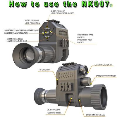 1080p 사냥 야간 시력 범위 비디오 카메라 모노클러 첨부 DVR 내장 850nm 적외선 손전등 및 조정 가능한 크로스파이어와 1.2인치 HD 화면